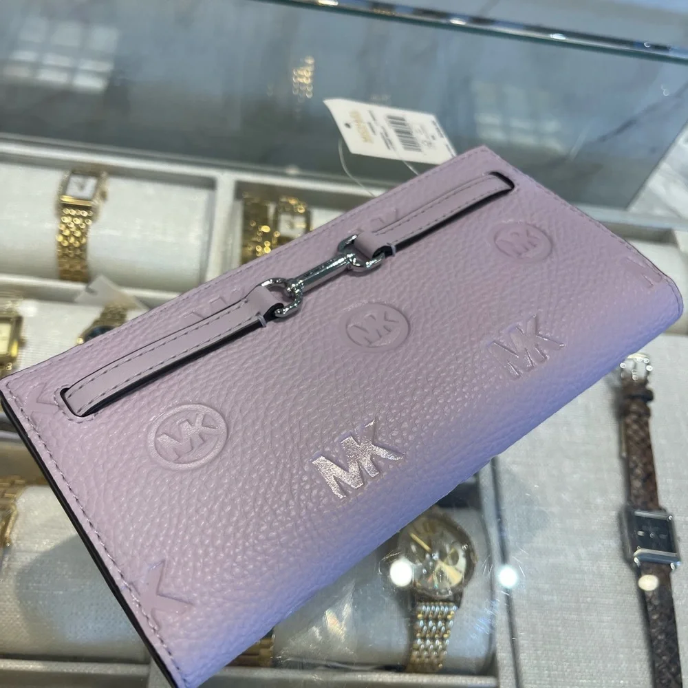 MICHAEL KORS Carson Large Logo Debossed Snap Wallet Light Quartz NWT